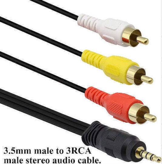 3,5mm Klinkenkabel 3x RCA-Stecker Schwarz 1,5 m mit Vergoldeten Anschlüssen Rca-01