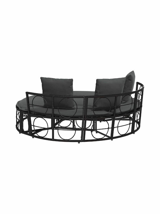 Pat de lounge pentru exterior fără baldachin negru din ratan sintetic negru 160 x 50 x 3,8 cm