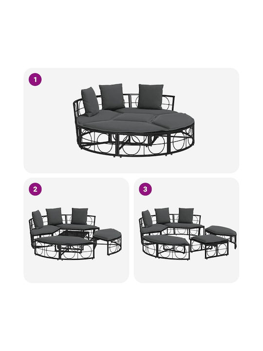 Pat de lounge pentru exterior fără baldachin negru din ratan sintetic negru 160 x 50 x 3,8 cm