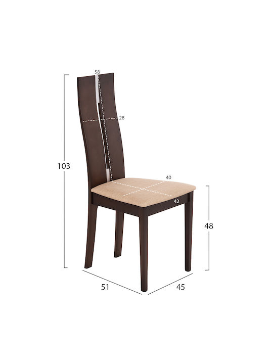 Tower Dining Room Wooden Chair Walnut-Beige 45x51x103cm 2pcs