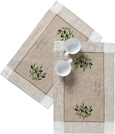 Silk Fashion Checkered Silk with Embroidery 2625 Black Olive Tree 35x45cm