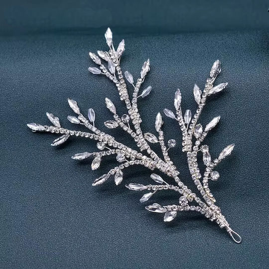 Bridal Decoration Set of 2 Hair Accessories Left Right Silver-Plated Crystals Loriane