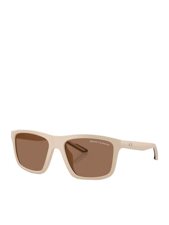 Armani Exchange Women's Sunglasses with Beige Plastic Frame and Brown Lens