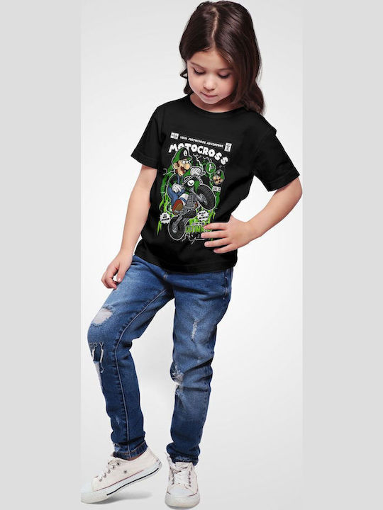 Kids' T-shirt Black Luigi Motocross  Black
