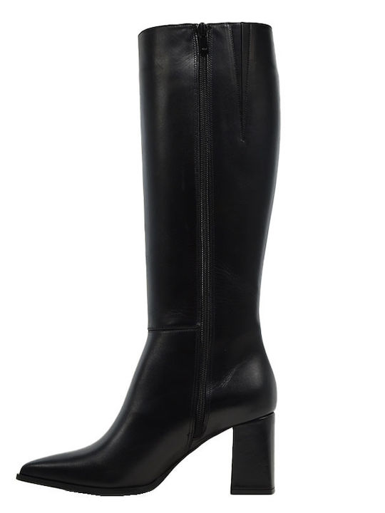 Leather Medium Heel Women's Boots with Zipper Λ Black