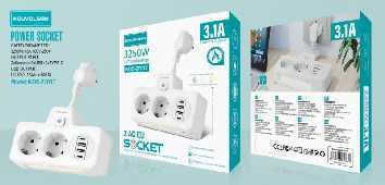 Power Strip 2 Positions with 2 USB-A, USB-C and Switch