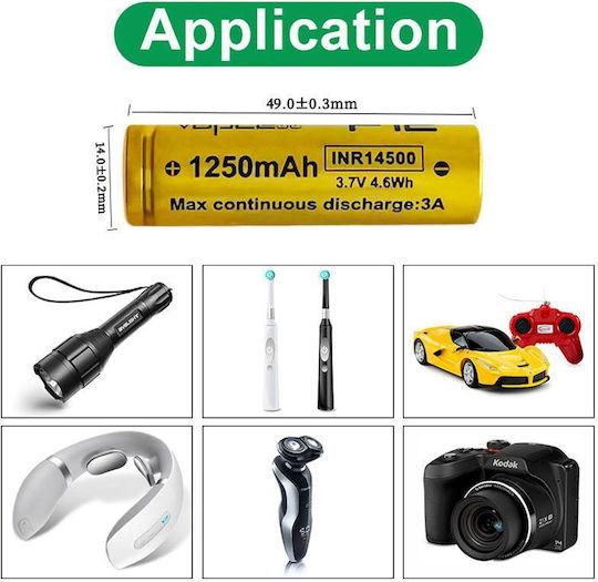Vapcell 14500 F12 1250mah 3a Battery Raised Positive