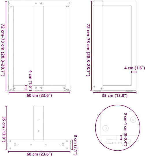 vidaXL Metallisches Möbelbein 2Stücke Für Tisch / Beistelltisch / Büro 60x35x72cm Schwarz