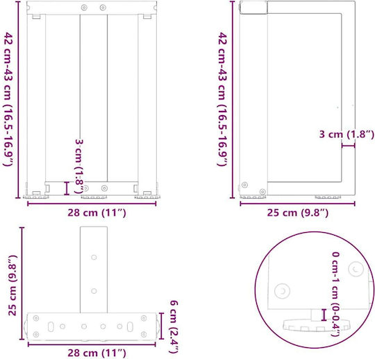vidaXL Metal Furniture Leg 2 Pieces Suitable for Table / Coffee Table / Office 28x25x42cm White