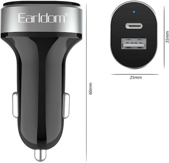 Earldom Es-cc14 Car Charger 2.4A with one Port: 1xUSB with Cable Micro-USB Black Color