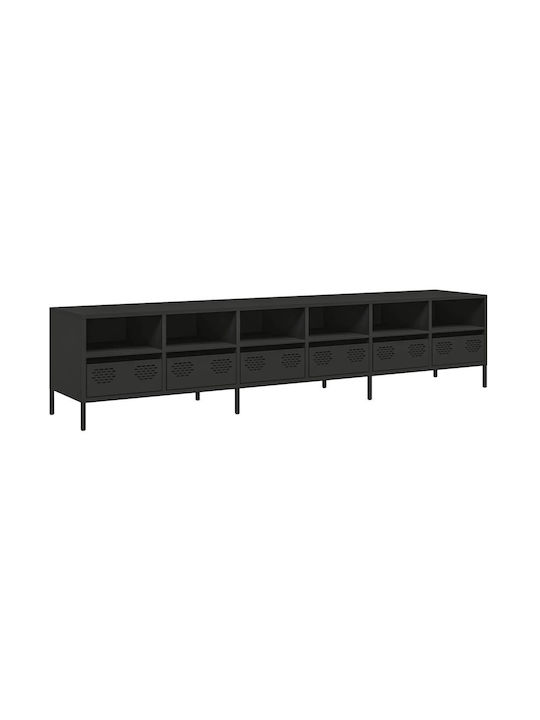 TV Stand Wooden Black Velvet-Black Metal L202xW39xH43.5cm