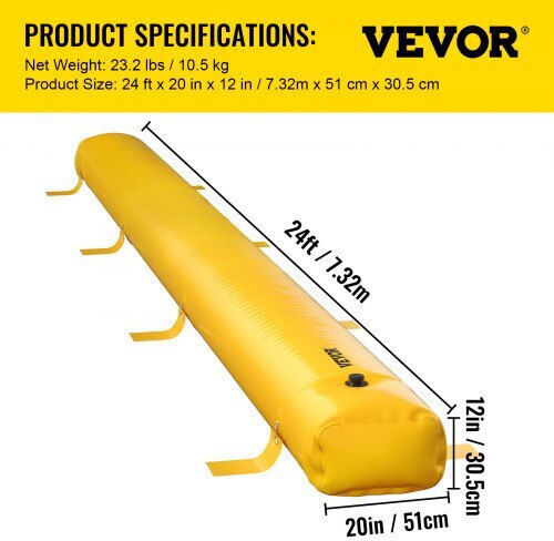 Vevor Flood Bag 24 Ft X 12 In Reusable PVC Waterproof Tubes Yellow F24ft20in12in1ocov0