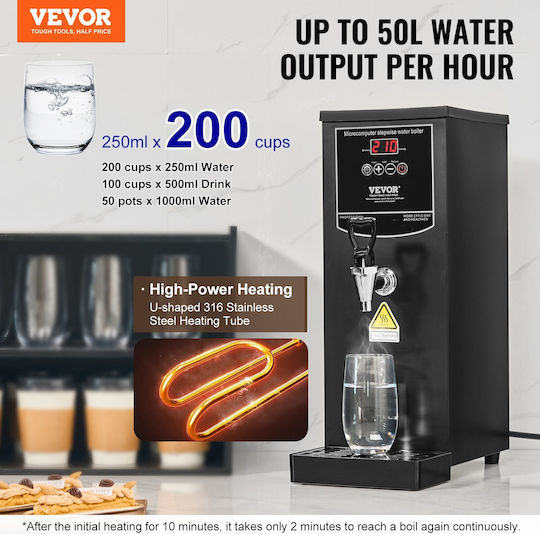 Vevor 10l Επαγγελματικός Λέβητας Νερού Ηλεκτρικός Διανομέας Ζεστού Νερού Ανοξείδωτο Χάλυβα
