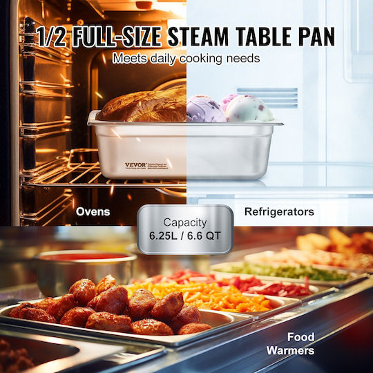 Vevor 8 Pack 1/2 Size Hotel Pans Tabletop Steam Pan Stainless Steel Deep Lid 4