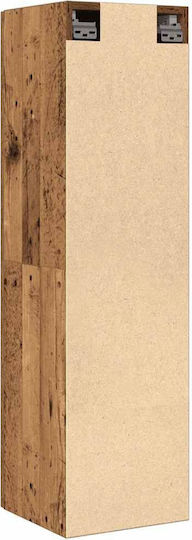 Wall-Mounted Living Room Display Cabinet Made of Brown Particle Board with LED Lighting 30.5x30x110 cm