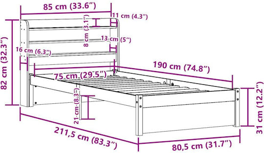 Pat King Size Din Lemn Alb Cu Plăci Pentru Saltea 190x190cm