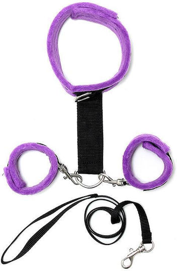 Rimba Soft Collar To Wrist Cuff with Leash Set Комплект за Връзване на Шия и Крайници в Лилав Цвят