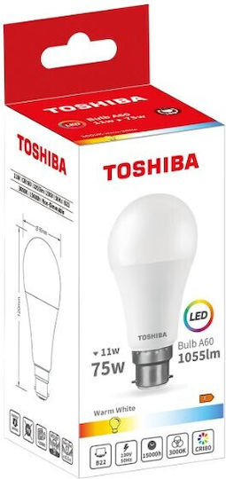 Toshiba LED Bulb 11W for Socket B22 and Shape A60 Warm White