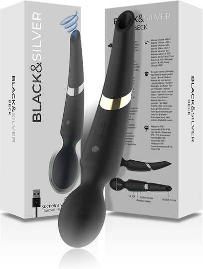 Masajator din silicon reîncărcabil Black&Silver Beck cu funcție de aspirație, negru