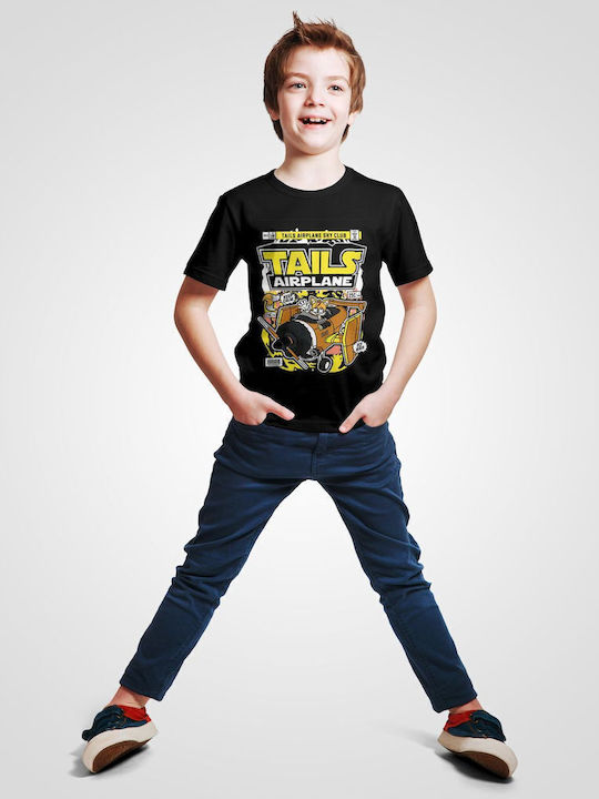 Kinder-T-Shirt Black Sonic Tails Flugzeug