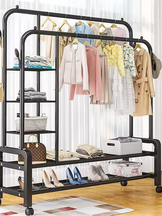 Factory Wheeled Floor Garment Rack made of Metal Black 110x160cm