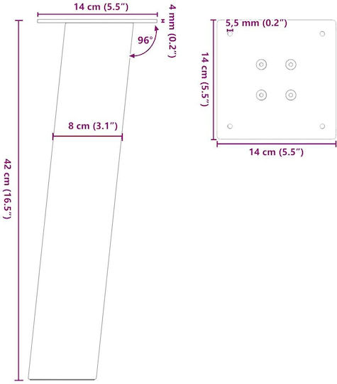Couchtischbeine 4 Stk. Anthrazit 42 cm Stahl Anthrazit