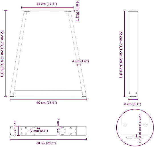 vidaXL Metallisches Möbelbein 2Stücke Für Tisch / Beistelltisch / Büro 60x72cm Anthrazit