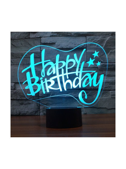 Happy Birthday Декоративна Лампа 3D илюзия Бял
