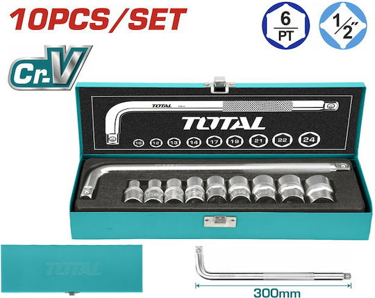 Total Nüsse Sechskant mit Vierkant-Antrieb 1/2" Set 9Stück