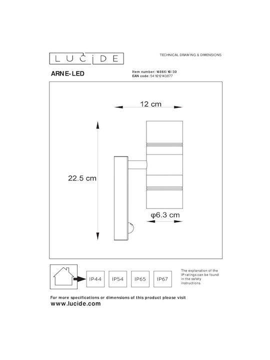 Lucide Lightning Arne Wall-Mounted Outdoor Spot Light GU10 IP44