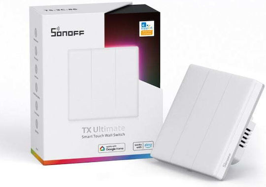 Sonoff T5EU3C Încastrat Comutator de Perete Wi-Fi Iluminat Dublu cu Cadru Alb