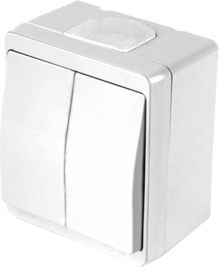 Mutlusan Waterproof Wall-mounted Double Wall Switch with White Frame