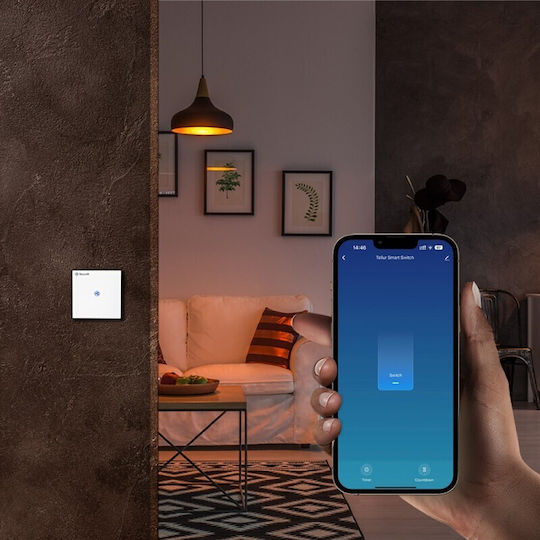 Tellur Επιτοίχιος Διακόπτης Τοίχου Αφής Wi-Fi Μονός με Πλαίσιο Λευκός