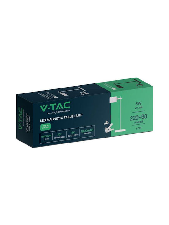 V-TAC Επαναφορτιζόμενο LED Φωτιστικό Γραφείου σε Λευκό Χρώμα
