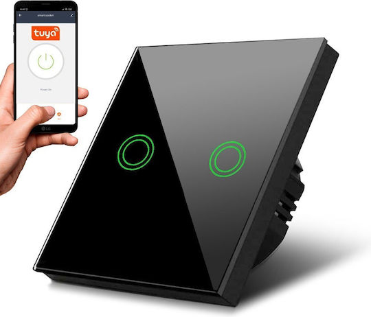 Maclean Energy Χωνευτός Διακόπτης Τοίχου Αφής Wi-Fi Διπλός με Πλαίσιο Μαύρος