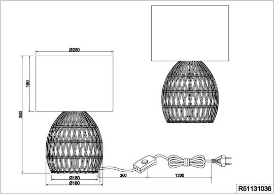 Trio Lighting Rike Винтидж Настолна лампа за Цокъл E27 с Бежов Абажур и Основа