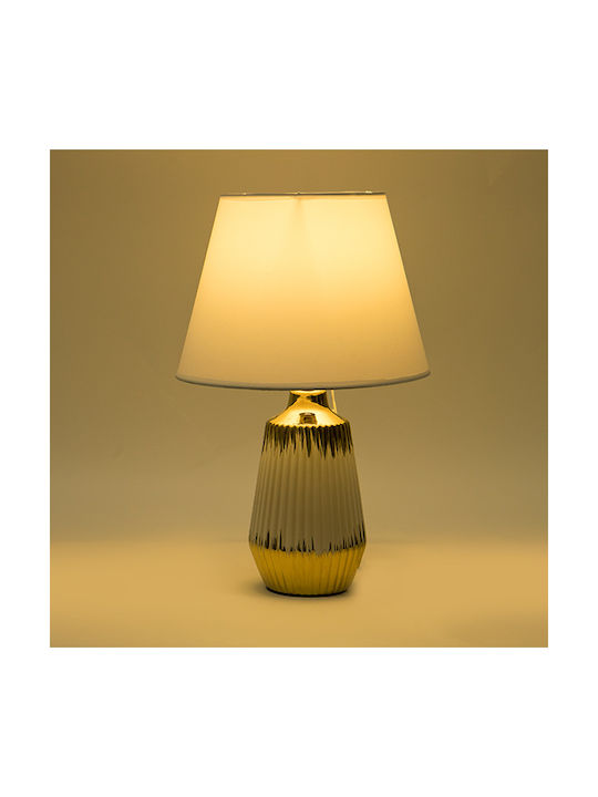 Ceramic Table Lamp with White Shade and Gold Base