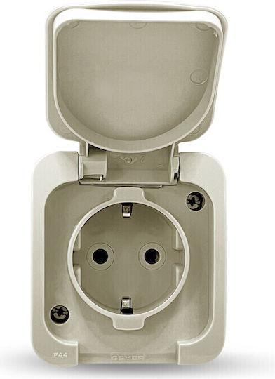 Geyer Μονή Εξωτερική Πρίζα Ρεύματος Στεγανή με Καπάκι Γκρι