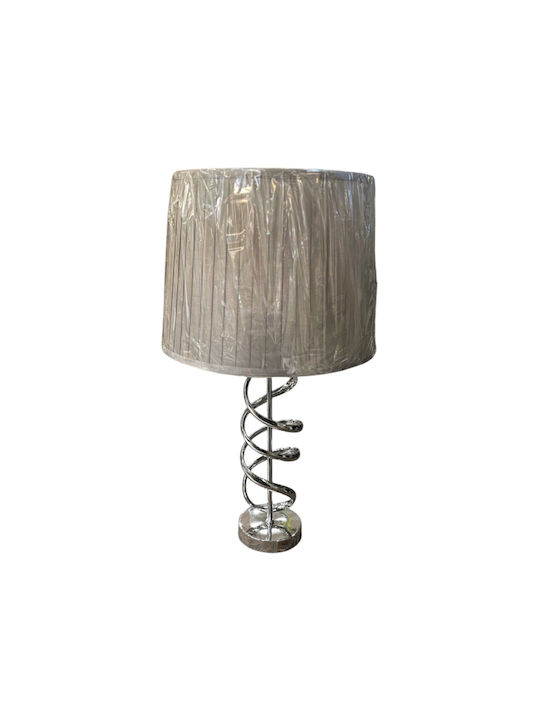 Karvounis Metall Tischlampe mit Weiß Schirm und Silber Basis