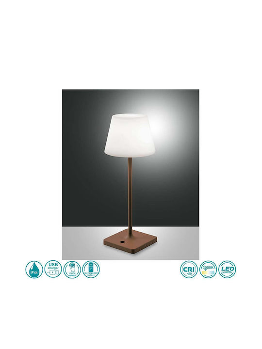 La Mia Luce Adam Metall Tischlampe LED mit Weiß Schirm und Braun Basis