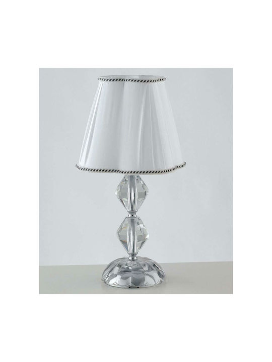 Luce Della Vite Cristal Lampă de masă pentru Soclu E14 cu Abajur Alb și Bază Argintiu