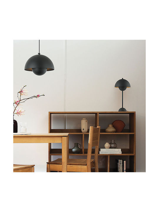 Viokef Tulip Metal Table Lamp for Socket E27 with Black Shade and Base