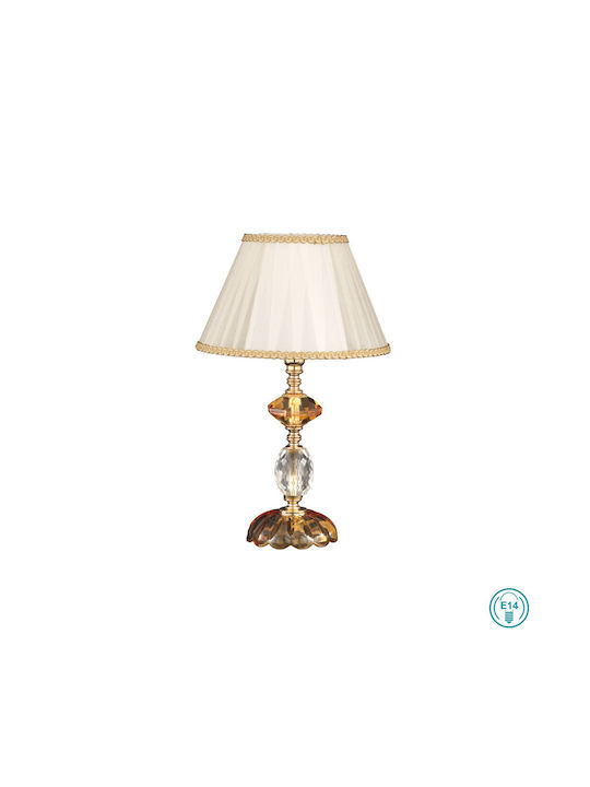Ondaluce Glass Vintage Table Lamp for Socket E14 with White Shade and Gold Base