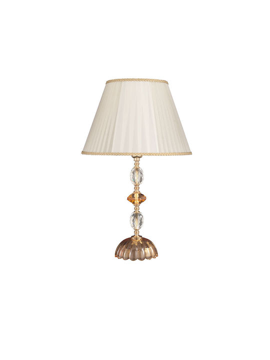 Ondaluce Patricia Glass Table Lamp for Socket E27 with Beige Shade and Gold Base