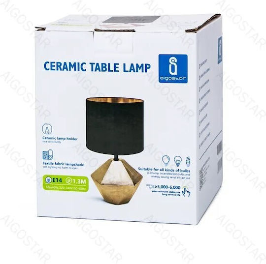 ForHome Keramik Tischlampe für Fassung E14 mit Schwarz Schirm und Gold Basis ForHome Keramik Tischlampe für Fassung E14 mit Schwarz Schirm und Gold Basis