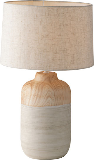 Fan Europe Woody Wooden Table Lamp for E27 Socket with Beige Shade and Base