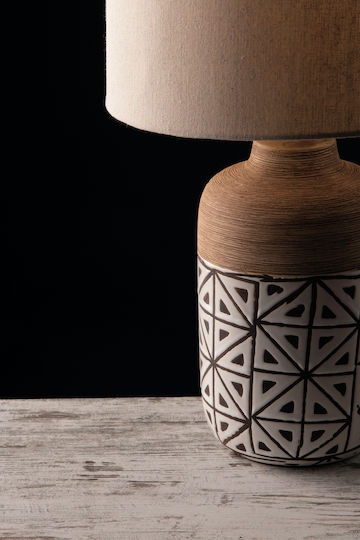 Fan Europe Vietri Ceramic Table Lamp for E27 Fitting with Beige Shade and Multicolour Base