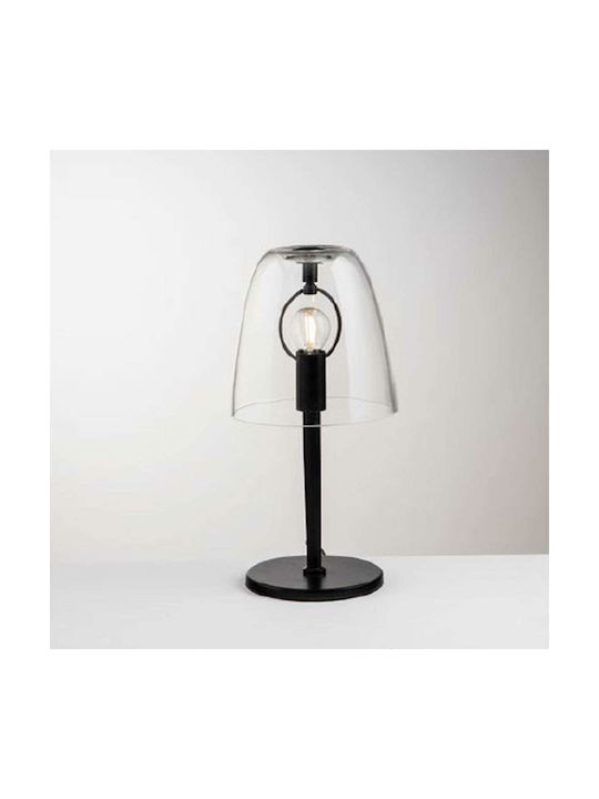 Fan Europe Ares Glas Tischlampe für E14 Fassung mit Transparentem Hut und Schwarzer Basis