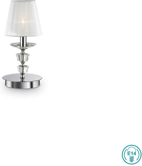 Ideal Lux Metal Table Lamp for Socket E14 with White Shade and Silver Base