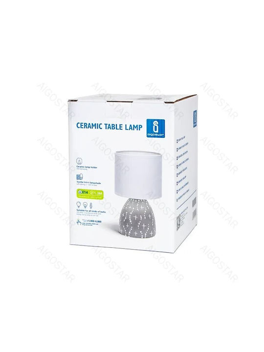 Aigostar SP9 Ceramic Table Lamp for Socket E14 with White Shade and Gray Base